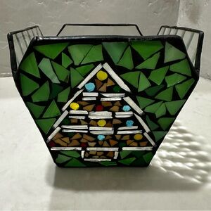 Vintage Studio Nova Candle Holder Mosaic Christmas Tree Stained Glass